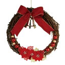 【取寄品】 ラタンリース 25cm レッドリボンベル&レッドフラワー 【 クリスマスリース デコレーション ドア飾り 壁飾り 装飾 クリスマス飾り クリスマスパ...