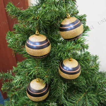 クリスマス ツリー オーナメント プラボール モダンゴールドブラック 80mm 4ケ入 【 クリスマス オーナメント ツリー飾り クリスマスパーティー デコレーション パーティーグッズ 雑貨 クリスマス飾り 装飾 クリスマスツリー 】