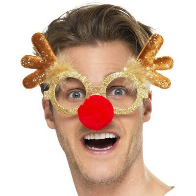 【商品説明】クリスマスパーティーにピッタリ！トナカイモチーフのユニークなパーティー眼鏡です。キラキラゴールドの縁にトナカイの角と赤い鼻が付いています【セット内容】・眼鏡×1【サイズ】・横約22cm×高さ約15cm・ツル：長さ約15cm【仕様...
