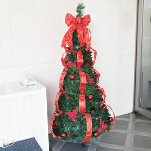 [在庫限り] クリスマスツリー 折りたたみポップアップツリー160cm レッド (伸縮式収納フォールディングツリー) 【 手軽 簡単 飾り 装飾 】
