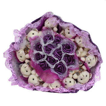 【取寄品】 ベアブーケ パープル/チェックベア 【 パーティー用品 イベント用品 パーティーグッズ ウェディングパーティー インテリアフラワー 飾り 結婚式二次会 アートフラワー フェイクフラワー 人工観葉植物 造花 】