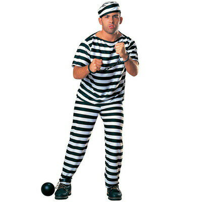 コスプレ 仮装 プリゾナーマン 大人用 (囚人服) 【 コスプレ 衣装 ハロウィン 仮装 コスチューム 服 メンズ 男性用 白黒ストライプ パーティーグッズ 余...