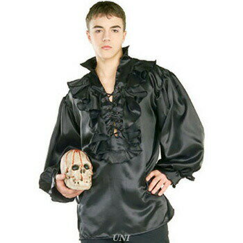 コスプレ 仮装 パイレーツシャツ サテン/ブラック XL (大きいサイズ) 【 コスプレ 衣装 ハロウィン 仮装 コスチューム 大きいサイズ 海賊 メンズ シャツ 大人用 パーティーグッズ 女海賊 男性用 余興 】