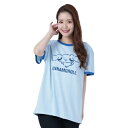 【取寄品】 SAZAC(サザック) シナモロールリンガーTシャツ サックス レディスM～L 【 トップス 寝巻き ルームウェア 大人用 レディース キャラクター パジャマ サンリオ ファッション 寝間着 部屋着 女性用 】