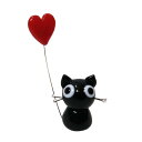 ガラス細工 ハート黒ねこ 【 インテリア雑貨 人形 置物 ミニチュア 動物 ネコ アニマル 猫 】