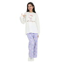【取寄品】 SAZAC(サザック) ガーリーフラワーハローキティセットアップパジャマ アイボリー×パープル レディスL 【 冬用 部屋着 レディース 寝間着 女...
