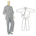 【取寄品】 パジャマ型ねまき 通年用紳士 幾何柄 L 【 福祉用品 衣類 介護用品 】