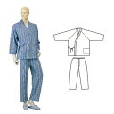 【取寄品】 パジャマ型ねまき 秋冬用 紳士 L ブルーLサイズ 【 介護用品 衣類 福祉用品 】