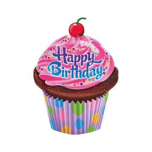 【スティックバルーンお得パック】【10本入り】14” バースデーフロステッドカップケーキ