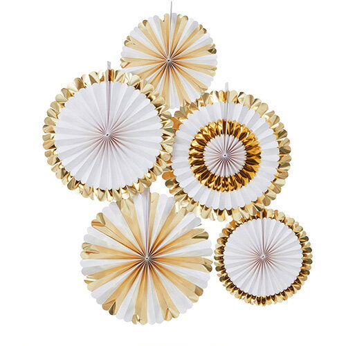 【ベビーシャワー 誕生日 パーティー】オーベイビー! ファンデコレーションズ ゴールド &ホワイトペーパーファン 5PK GGROB-111【ジンジャーレイ】【...