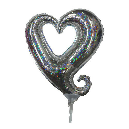 【スティックバルーンお得パック】【10本入り】14” ミニチェーンオブハート ホログラムシルバー