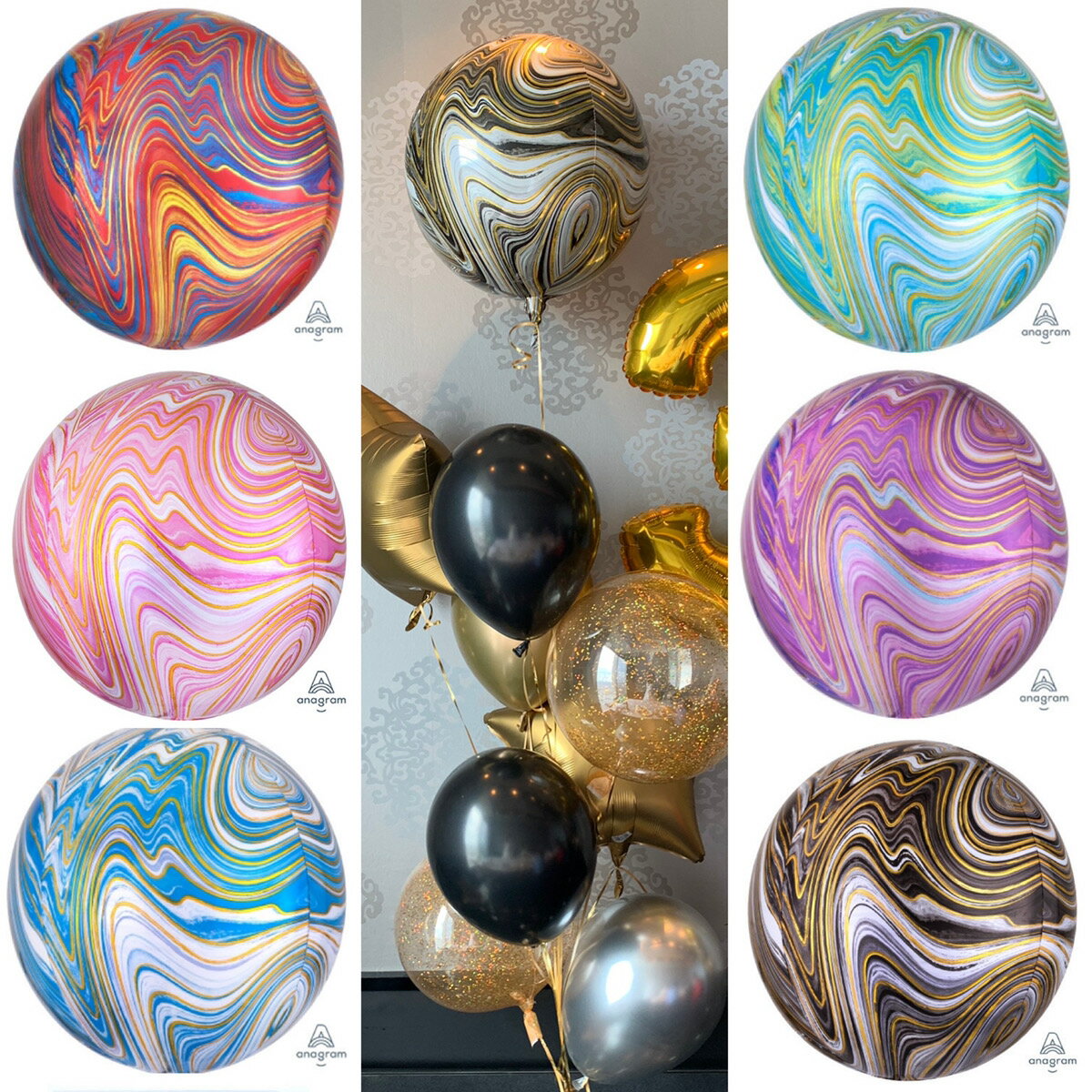 【アルミバルーン】AG マーブル 球体 オシャレ柄【メール便OK】