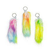 【景品　配り　縁日　祭り　子ども会】フェイクファーレインボーしっぽキーホルダー20cm 　30個【　景..