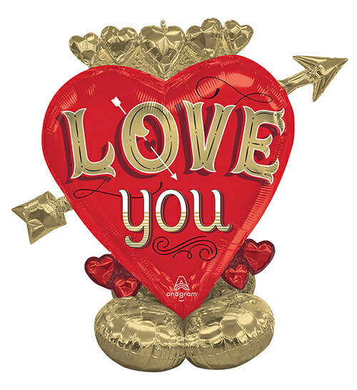 巨大 風船　ガス不要！空気で立【サプライズ　プロポーズ　ラブ　バレンタイン　結婚式　ウエルカムスペース　受付　ウエディング】【空気で立つバルーン】AGエアルーンズラージジャストマイタイプハーツアンドアロー 1枚(3)