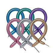 1番よく見かける一般的な太さ。ペンシルバルーン。余興はショッピングモールの配り用に使われています。膨らませ後サイズ：#スーパーグロー　光沢のあるタイプ アソート内容(ゴールド、シルバー、ピンク、パープル、グリーン、ライトブルー)0