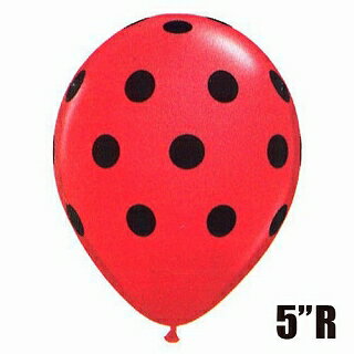 あす楽12時! 【ゴム風船】ビッグポルカドット ブラックインク レッド 5インチ丸型100個入り/袋【pin26153】