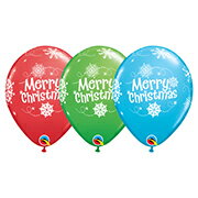 入荷待ち 【ゴム風船】メリークリスマススノーフレークス スペシャルアソート11インチ丸型50個入り/袋【PIN53427】