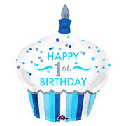 あす楽12時! 【アルミ風船】P-AG LSHP ファーストバースデーカップケーキ ボーイ1枚【P-ANG34523】【メール便OK】