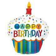 あす楽12時! 【アルミ風船 バルーン】P-AG LSHP レインボーバースデー カップケーキ1枚【P-ANG34442】【メール便OK】