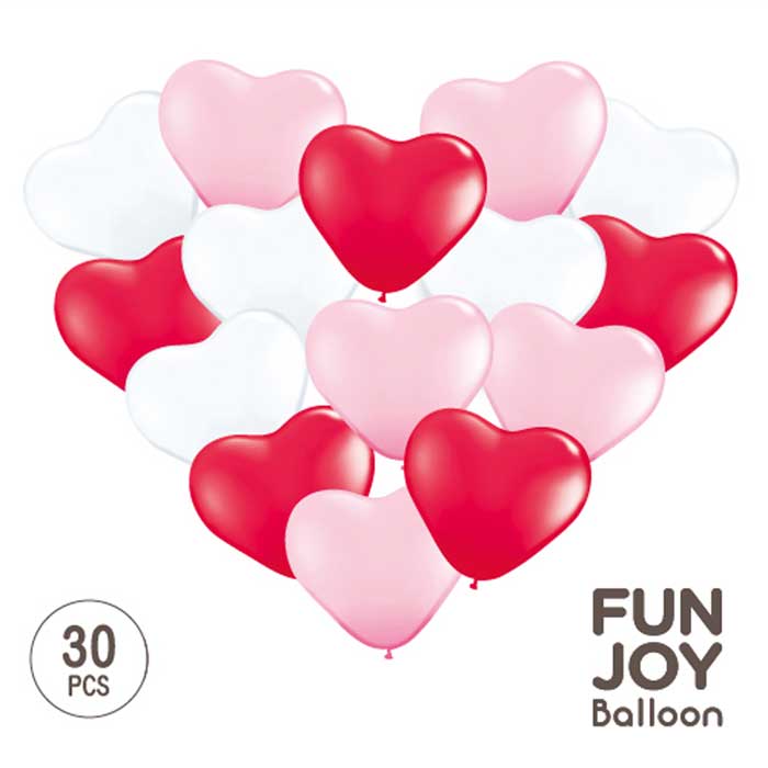 ハート型バルーン 30個入り 赤白ピンク FUNJOY Balloon 28cmハート型RWPアソート30枚入 FJB23105