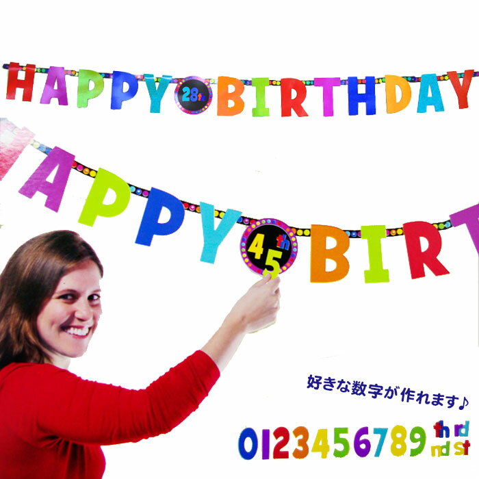 お誕生日 飾りつけ 数字カスタマイズ ハッピーバースデー バナー 好きな数字が作れる 2.3m ガーランド カラフル ナンバー 紙製 キッズ 大人