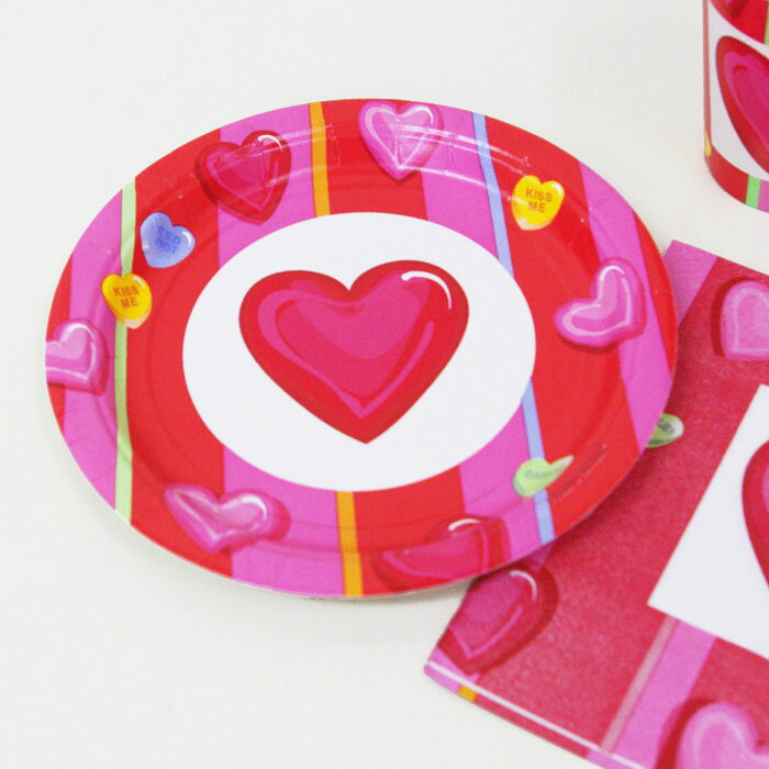 ハート 紙皿 12枚入 バレンタイン 17.8cm キャンディーハート ペーパープレート ピンク 可愛い イベント ディスプレイ 【1点までネコポスOK】