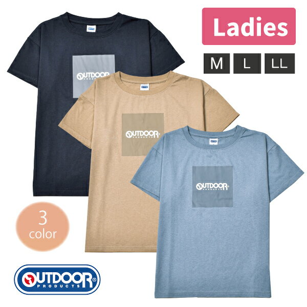 Tシャツ OUTDOOR アウトドア スクエアロゴ ボックスデザイン 半袖 レディース 婦人 シンプル おしゃれ かわいい M-LL 天竺 1点までメール便可