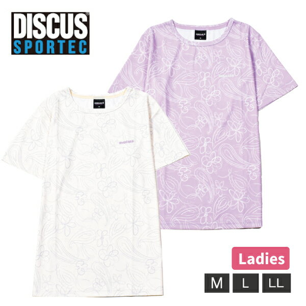 Tシャツ 半袖 DISCUS ディスカス 吸汗速乾 婦人 レディース M L LL アイボリー ラベンダースポーツ 運動 ペイズリー 花柄 1個までメール便可