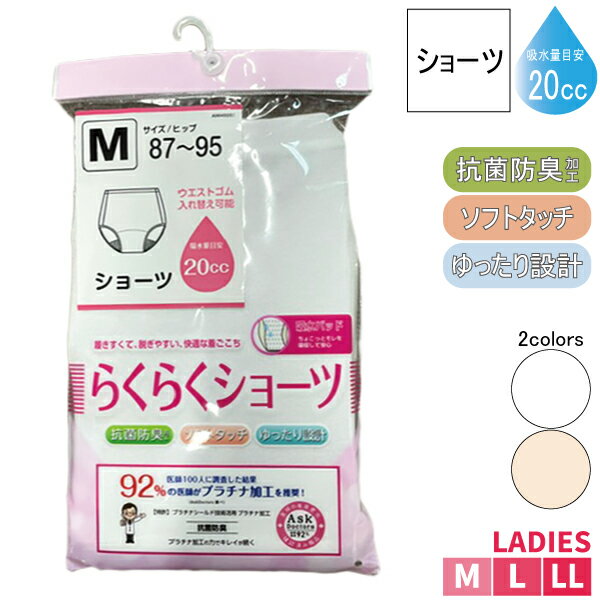 Rakuten - ショーツ パンツ らくらくショーツ レディース 婦人 尿漏れ 失禁対策 吸水パッド 20cc 履きやすい 脱ぎやすい 快適 介護 通院 入院 診察 便利 プラチナ加工 抗菌防臭 ソフトタッチ ゆったり 綿100％ 2点までメール便可 【お取り寄せ商品】