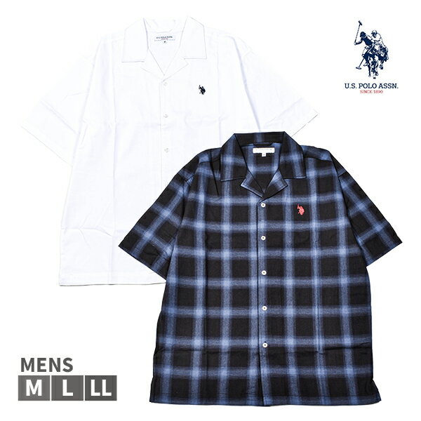 Rakuten - オープンシャツ U.S. POLO ASSN.(ユーエスポロアッスン) メンズ 紳士 半袖 チェック シンプル おしゃれ ロゴ 綿100％ M L LL プレゼント ギフト【1点までメール便可】