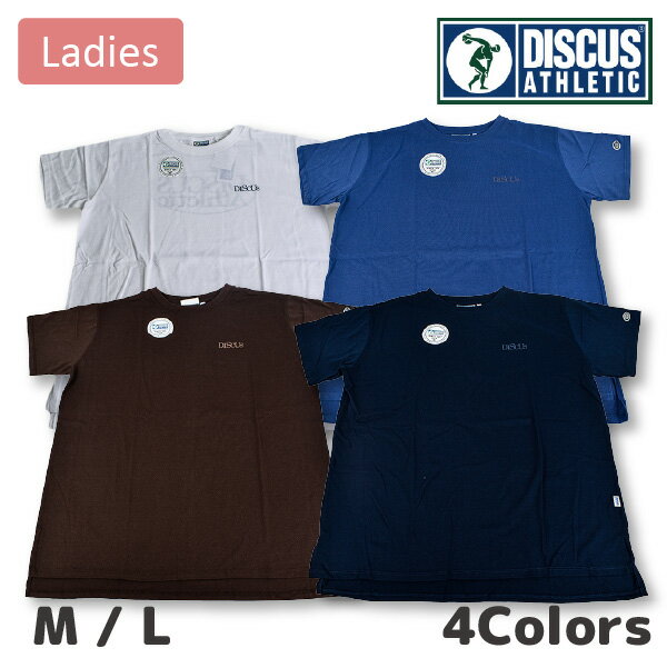 DISCUS(ディスカス) 半袖 Tシャツ レディース ロゴ トップス 春 夏 秋 カットソー M L ゆったり ホワイト 茶 ネイビー 紫