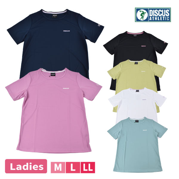 レディース ディスカス DISCUS 半袖 Tシャツ 婦人 快適 スポーツ ランニング ウォーキング ジム 黒 ネイビー ホワイト ピンク M L LL