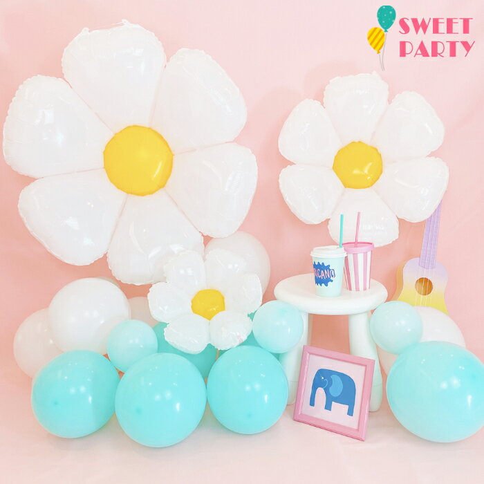【超 BIG! デイジー お花 バルーン 大中小 計3個 極厚 マカロン カラー 風船 計15個 空気入れ 】 セット 飾り付け パーティー 誕生日 結婚式 結...