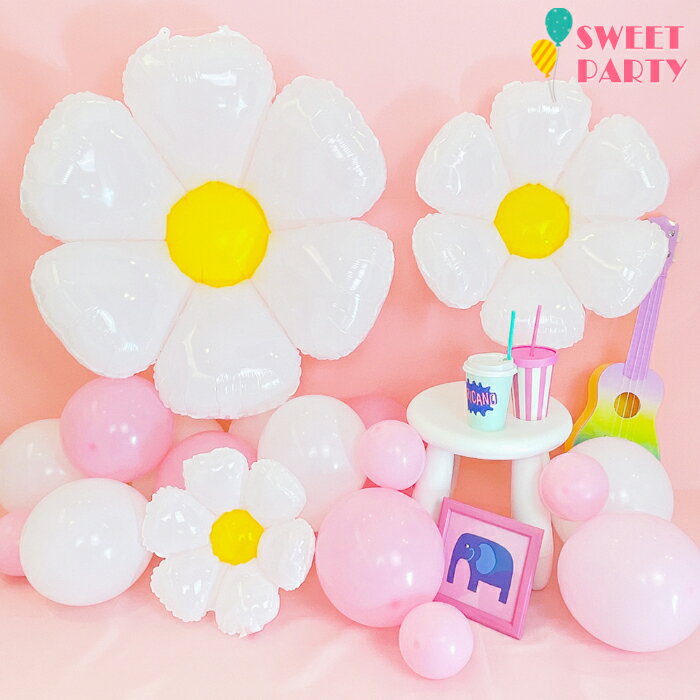 【超 BIG! デイジー お花 バルーン 大中小 計3個 極厚 マカロン カラー 風船 計15個 空気入れ 】 セット 飾り付け パーティー 記念日 誕生日 結...