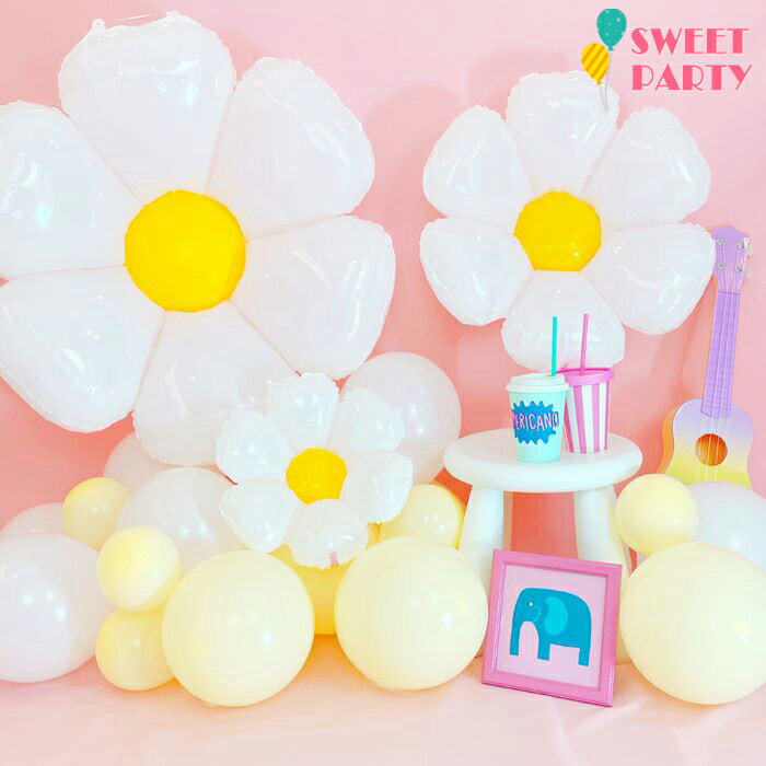 【超 BIG! デイジー お花 バルーン 大中小 計3個 極厚 マカロン カラー 風船 計15個 空気入れ 】 セット 飾り付け パーティー 記念日 誕生日 結...