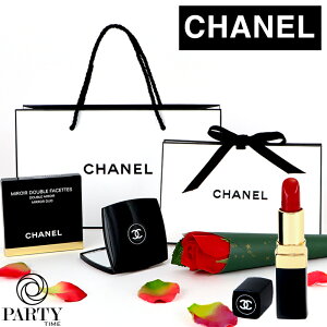 CHANEL(シャネル) ギフトラッピング済 MIROIR DOUBLE FACETTES ミロワール ドゥーブル ファセット + ROUGE COCO ルージュ ココ (482 ローズ マリシュー)