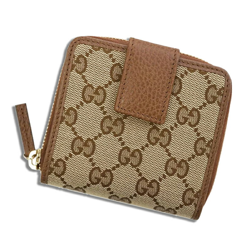 グッチ 二つ折り財布 レディース GUCCI (グッチ) 346056 KY9LG 8610 GGキャンバス ウォレット キャンバス レザー Brown 茶 ブラウン GG canvas walette 二つ折り財布 2つ折り財布 コンパクトウォレット ラウンドファスナー メンズ レディース ハイブランド