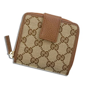 GUCCI (グッチ) 346056 KY9LG 8610 GGキャンバス ウォレット キャンバス レザー Brown 茶 ブラウン GG canvas walette 二つ折り財布 2つ折り財布 コンパクトウォレット ラウンドファスナー メンズ レディース ハイブランド