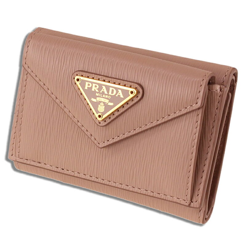 PRADA (プラダ) 1MH021 2DH5 F0236 ヴィッテロムーブレザー ミニウォレット CIPRIA ベージュピンク vitello move TR Wallet トライアングル財布 レザー 三つ折り財布 3つ折り財布 コンパクトウォレット レディース ハイブランド