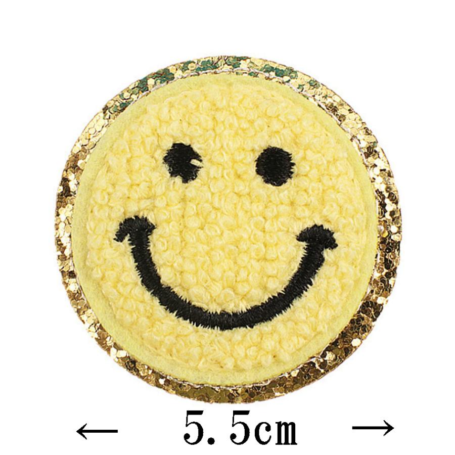 パイル地のカラフルワッペン スマイル＆ハート アップリケ アイロンワッペン