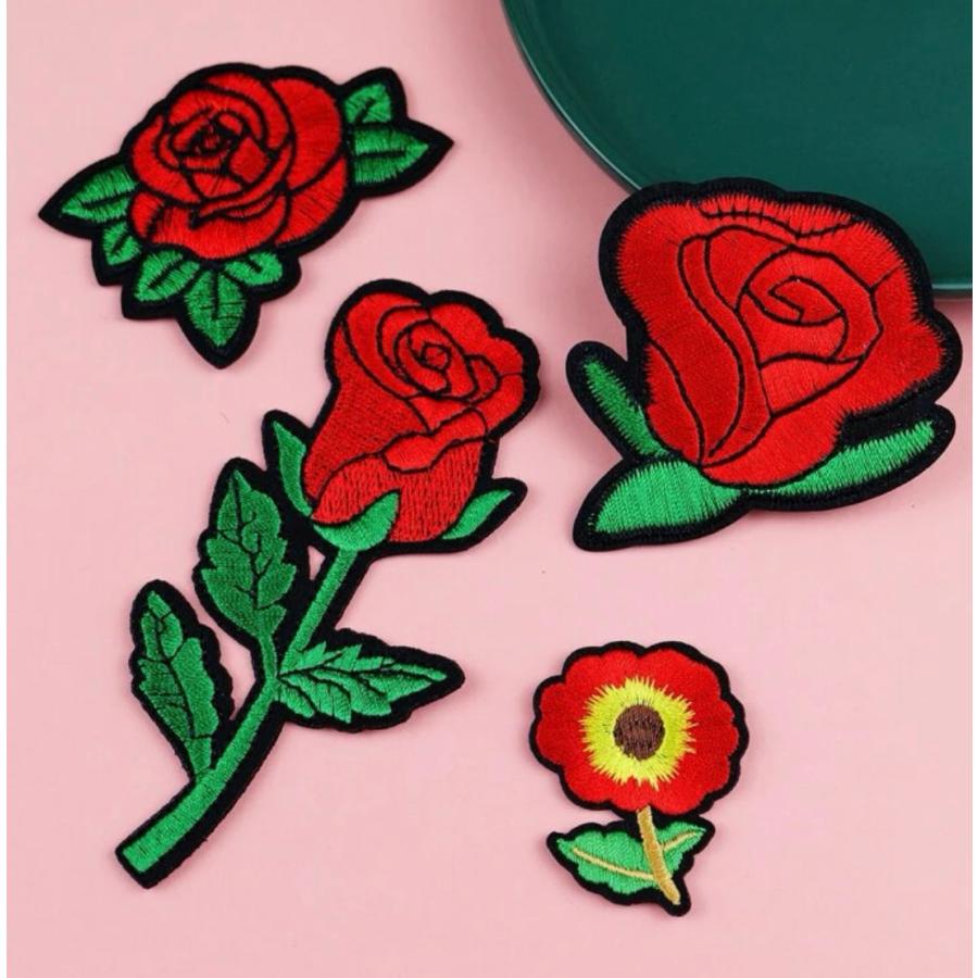 お花ワッペン4種セット 薔薇ワッペン バラデザインワッペン アップリケ アイロンワッペン