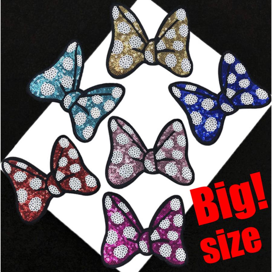 大きなリボンのスパンコールワッペン アイロンワッペン アップリケ