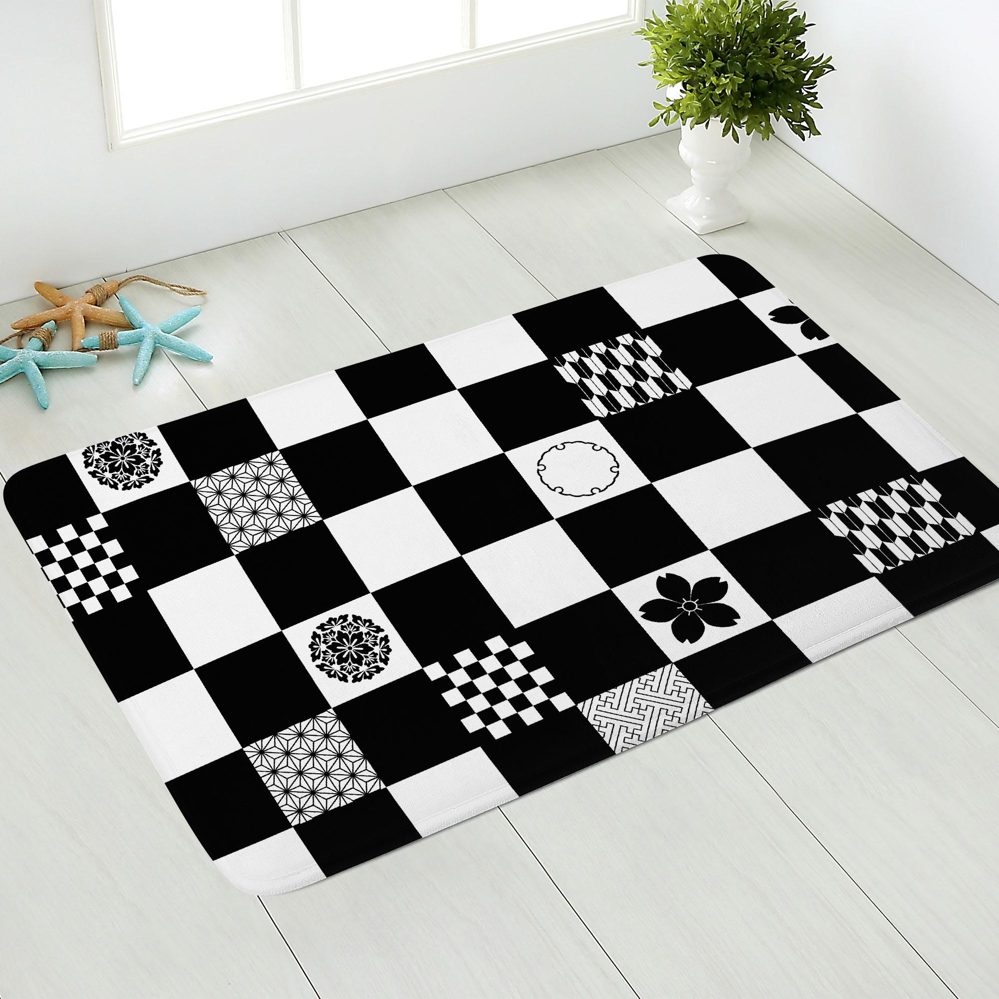 【直送品 同梱不可品】 和の地紋文様柄(ふんわりドアマット) ふんわりドアマット ユニセックス ホームデコレーション 全て モノトーン 和風 和柄 モノクロ 桜 雪輪 麻の葉 地紋 紗綾紋 紋様