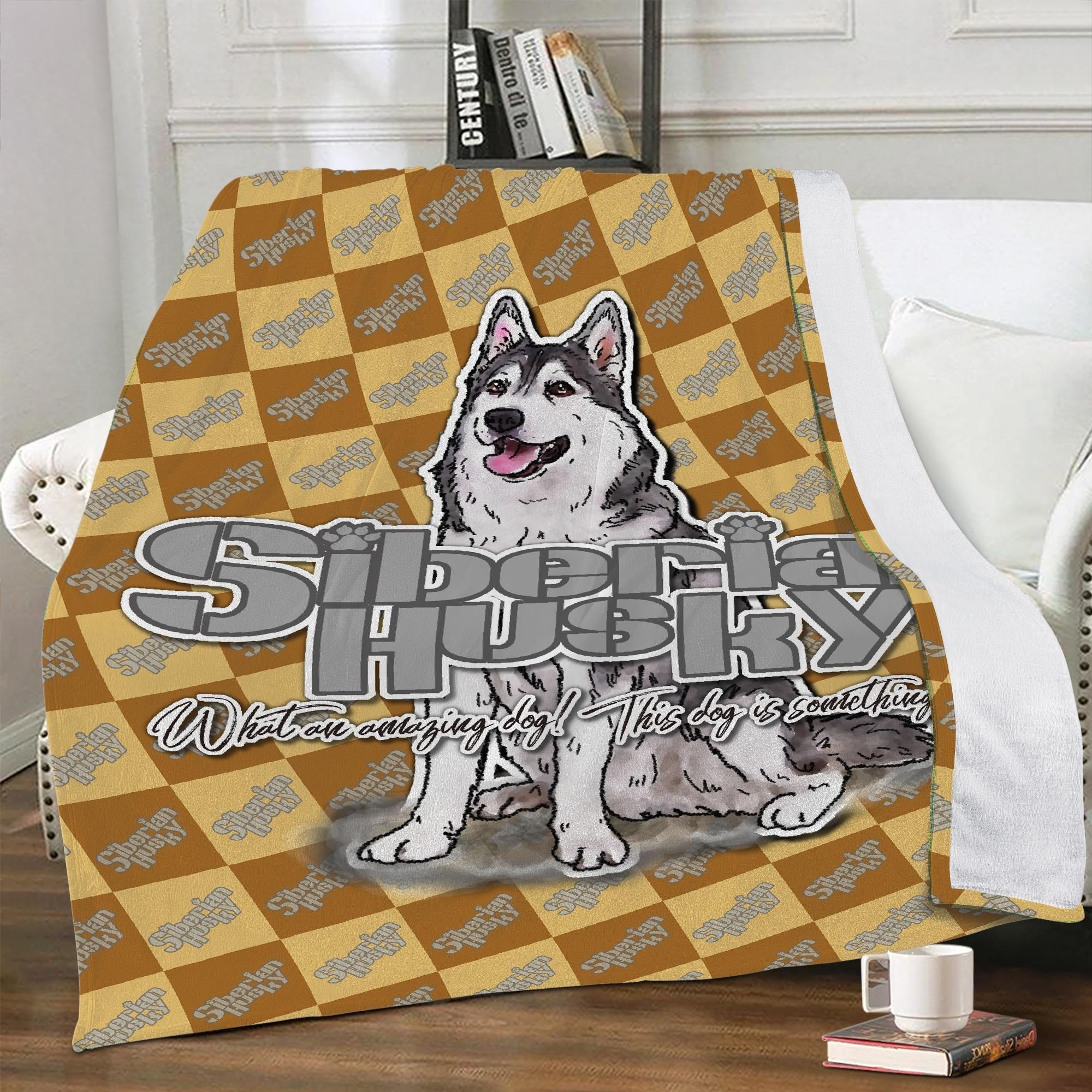 【直送品 同梱不可品】 シベリアンハスキー 柄のブランケット (ブランケット) ブランケット ユニセック..