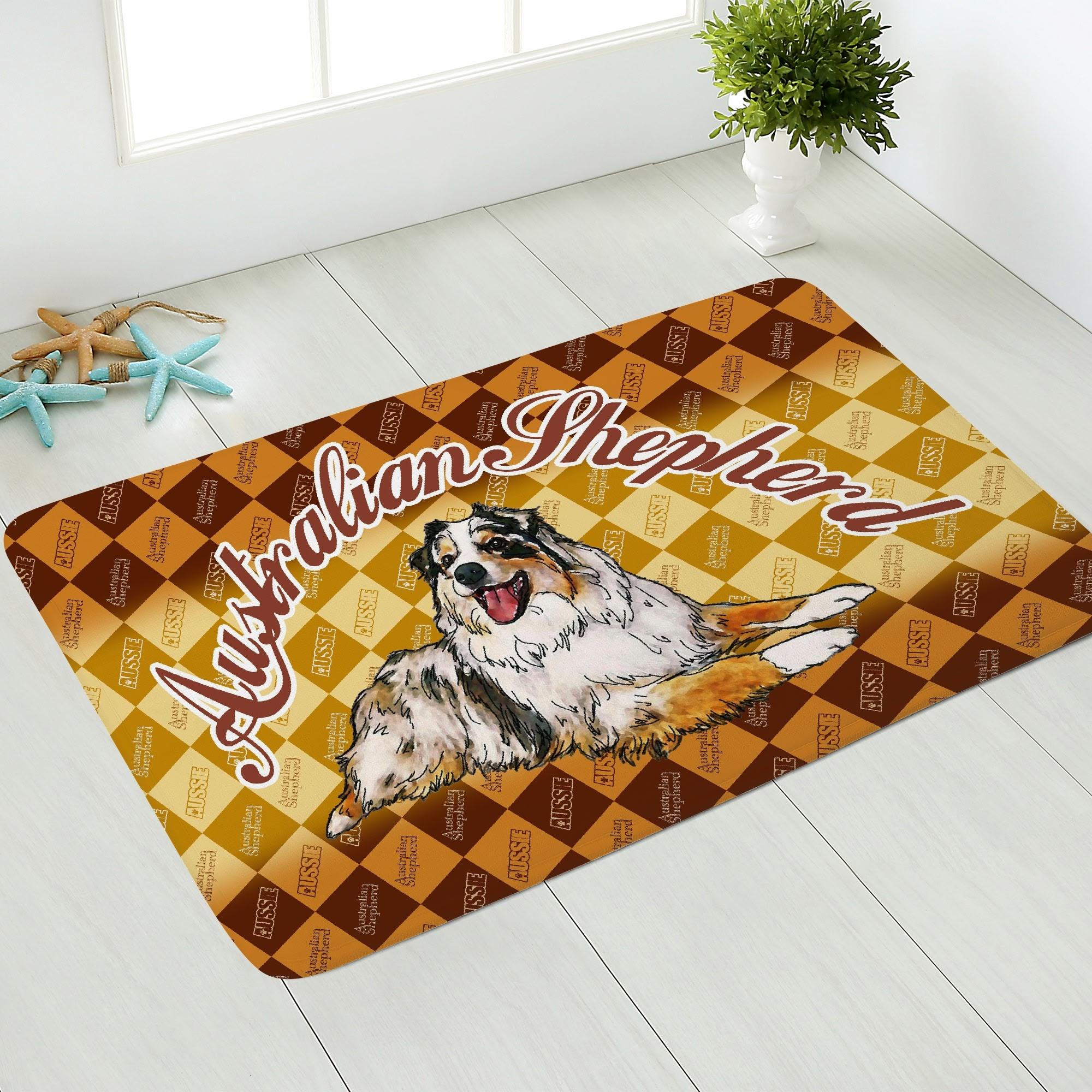【直送品 同梱不可品】 オーストラリアンシェパード 柄のドアマット (ふんわりドアマット) ふんわりドアマット ユニセックス ホームデコレーション 全て アート ドッグ ペット