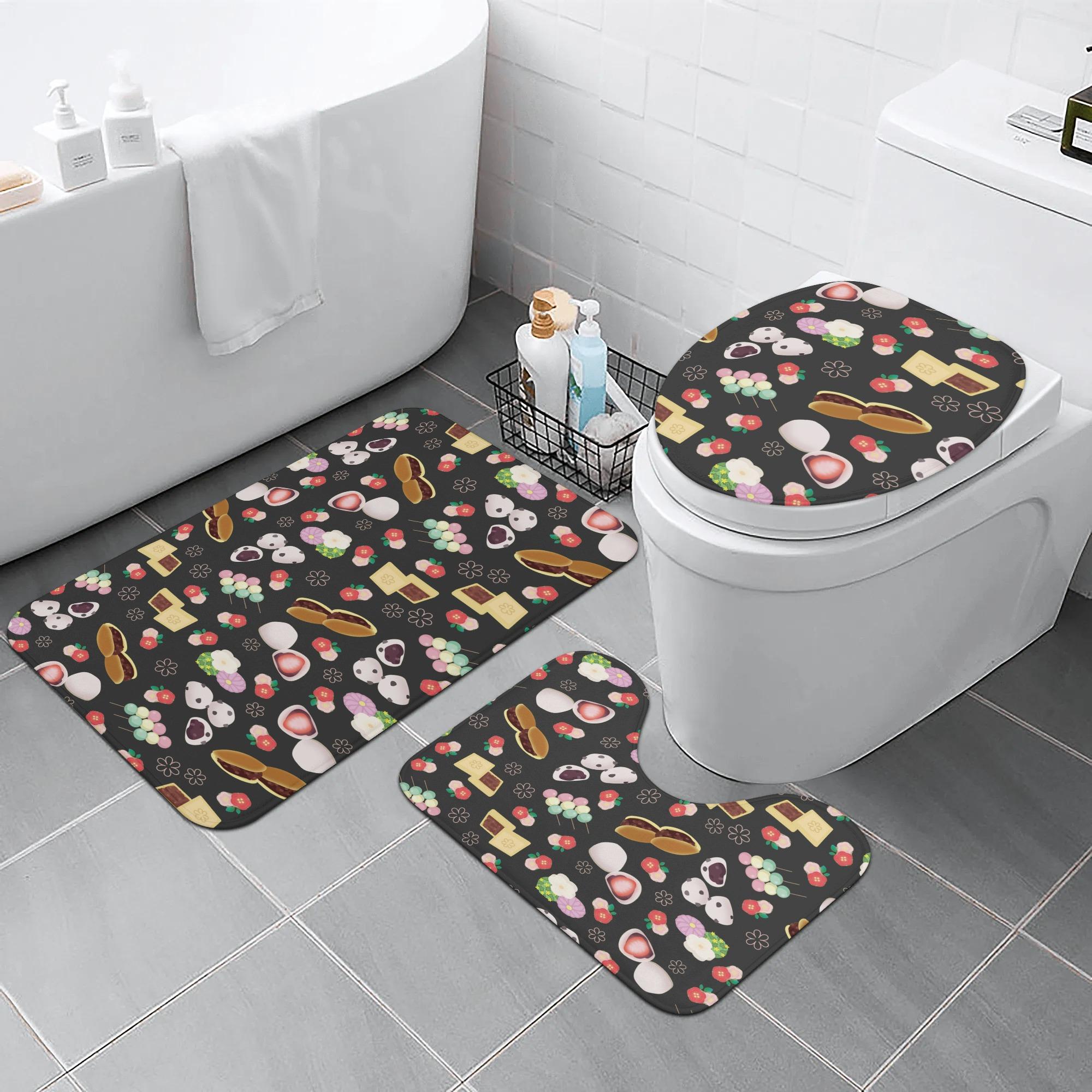 【直送品 同梱不可品】 和菓子柄(黒蜜)(トイレマットセット) トイレマットセット ユニセックス ホーム..