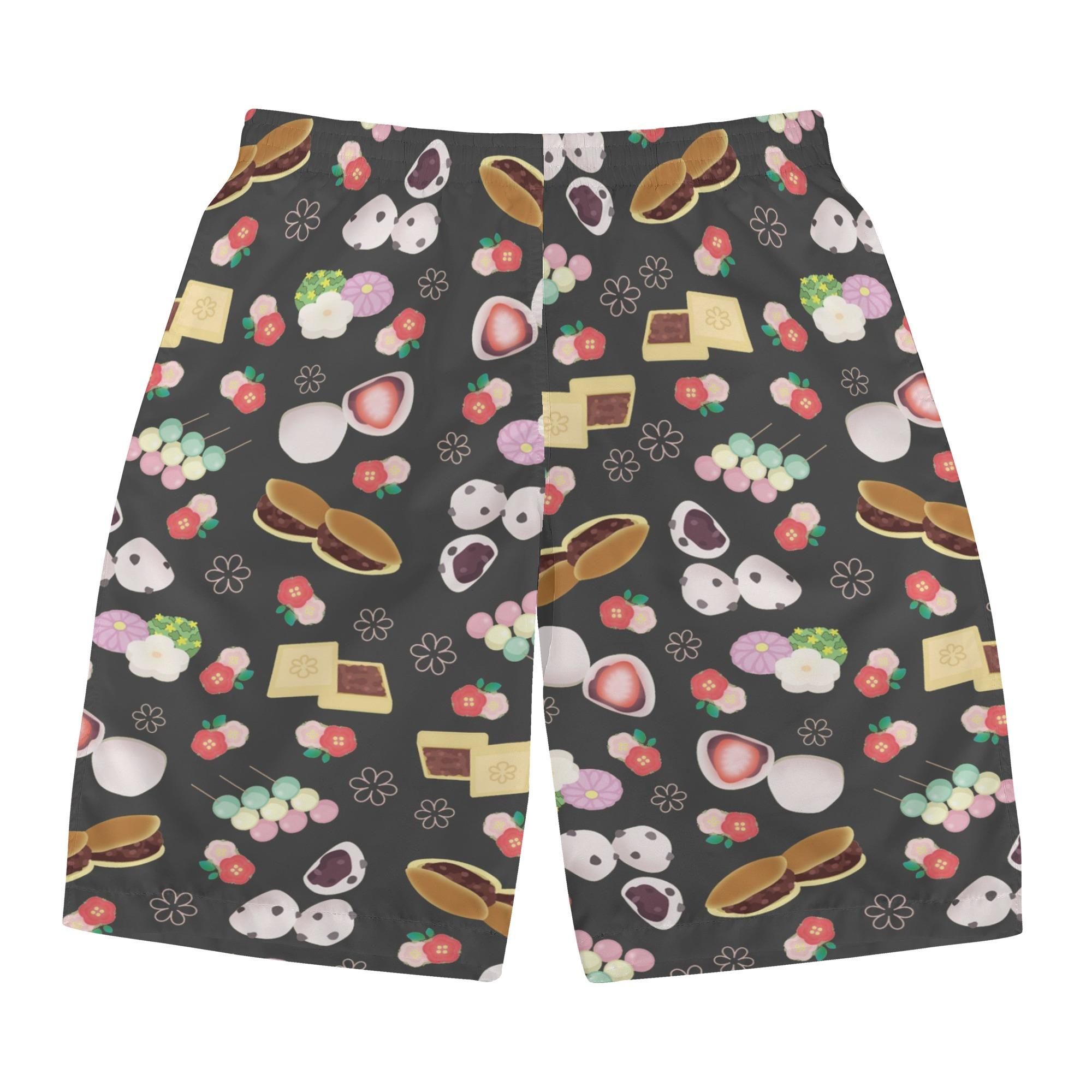 【直送品 同梱不可品】 和菓子柄(黒蜜)(メンズサーフパンツ) メンズサーフパンツ メンズ 全て 食べ物 ..