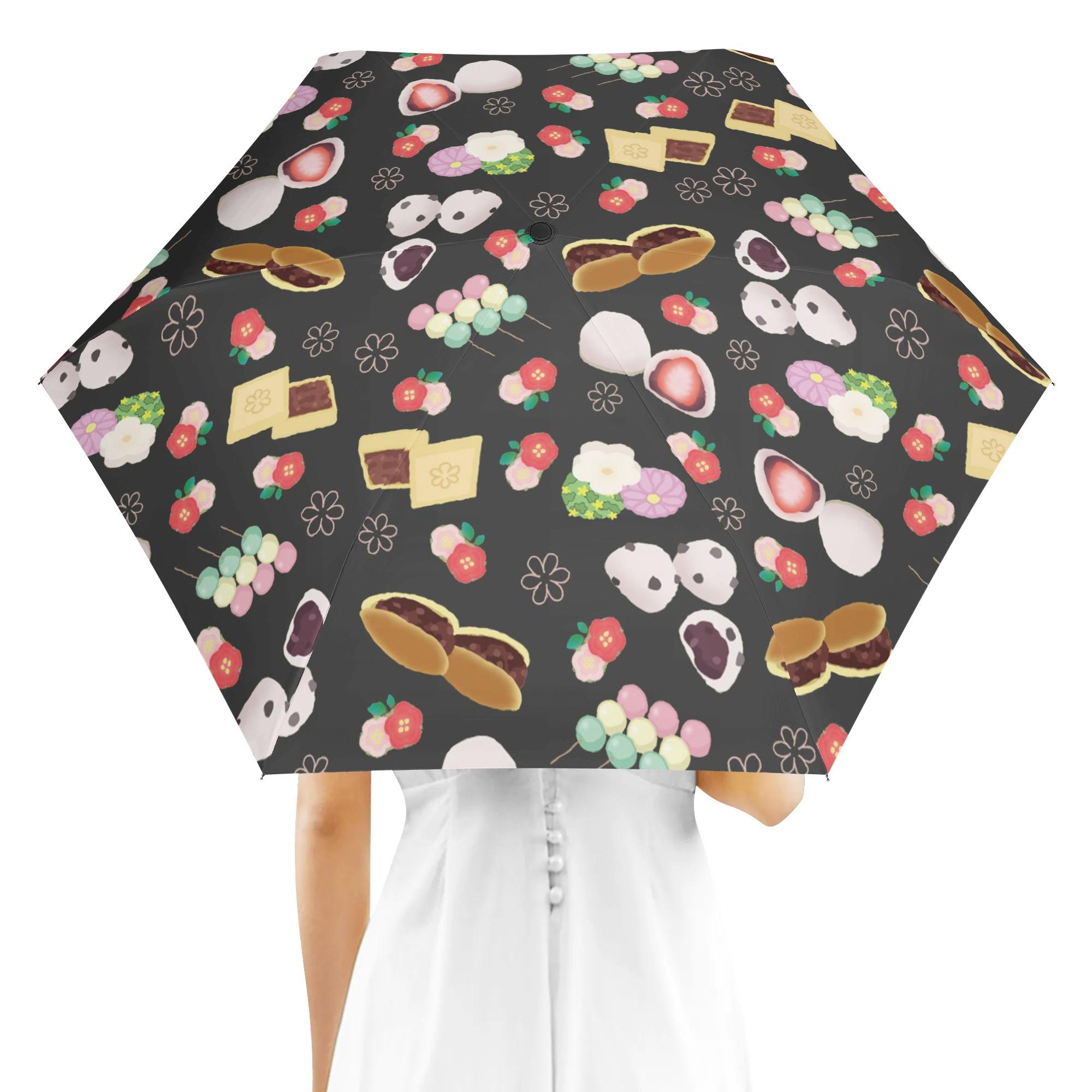 【直送品 同梱不可品】 和菓子柄(黒蜜)(折り畳み傘 外面デザイン) 折り畳み傘 外面デザイン ユニセック..