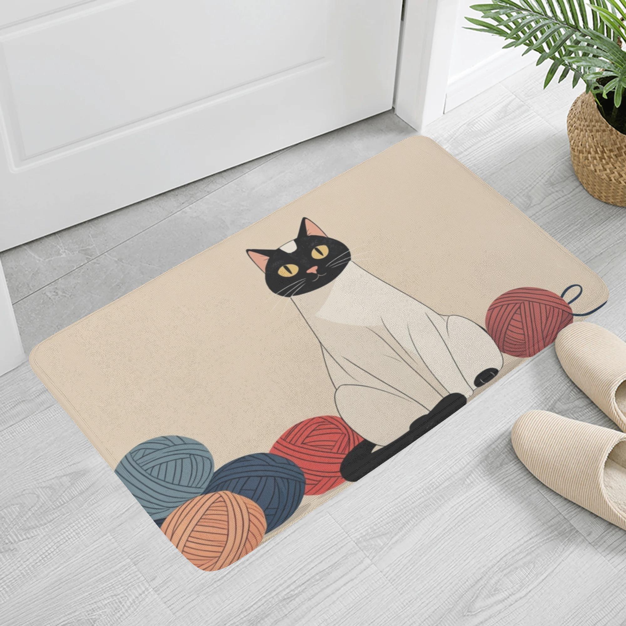 【直送品 同梱不可品】 毛糸とのひと時を楽しむシャム猫：コレハワタシノタカラモノ(ふんわりドアマット) ふんわりドアマット ユニセックス ホームデコレーション 動物 猫 ギフト 贈り物