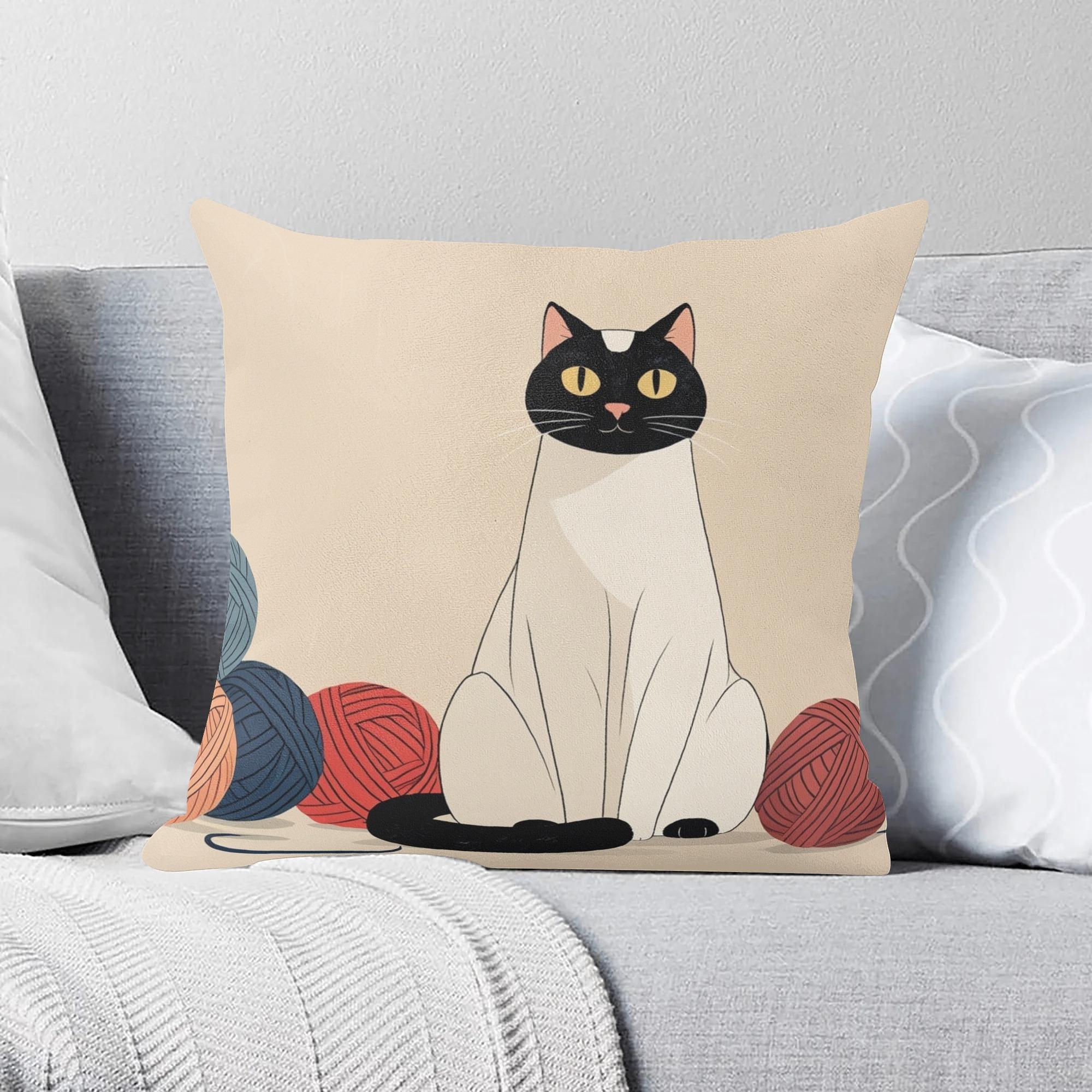 【直送品 同梱不可品】 毛糸とのひと時を楽しむシャム猫：コレハワタシノタカラモノ(フルプリントクッ..